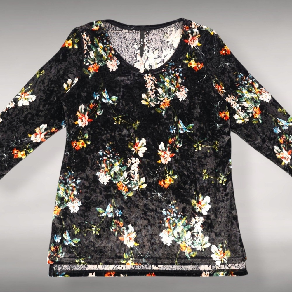 Boho Floral Crushed Velvet Tunic Top Whimsigoth Cottagecore Black Witchy Women S